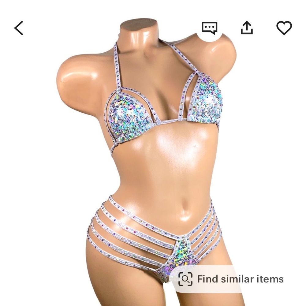 Rhinestone Strappy Pole Bikini Set